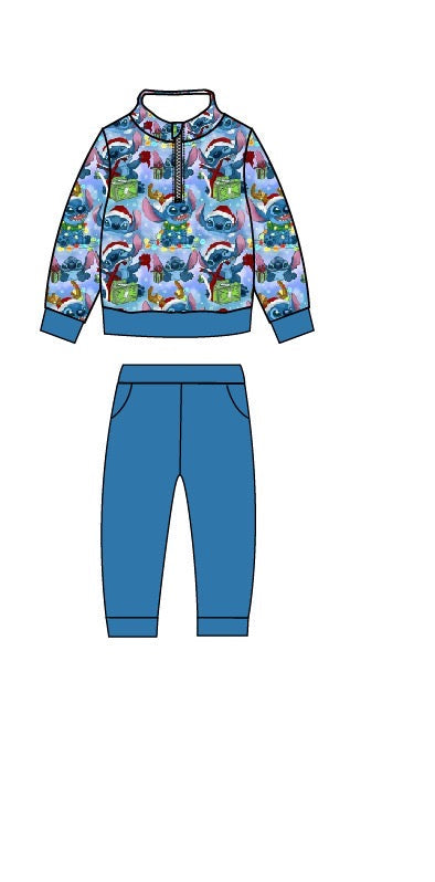 PREORDER- Mischief & Mistletoe Kids Quarterzip French Terry Set