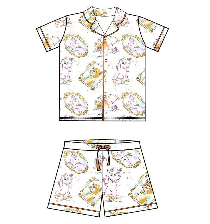 Portraits & Purrs Adult Button Down Short Set